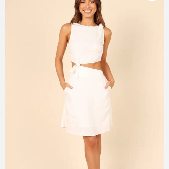 NWT Petal + Pup White Linen Amica Cut Out Mini Dress, Size Large - Picture 1 of 16